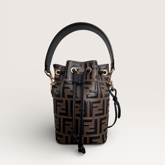 Fendi Handbags - Fendi Mon Tresor Mini Bucket Bag in Brown FF Embossed Leather - NWT